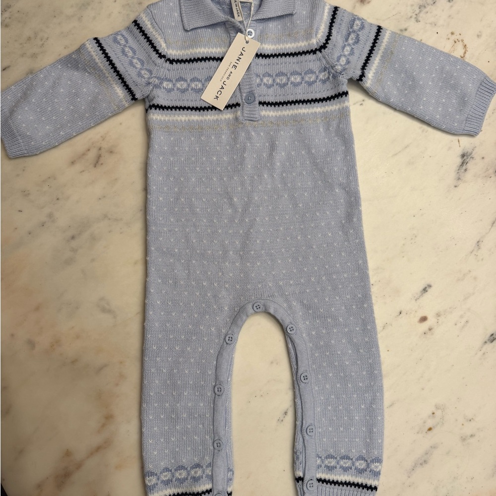 Janie and Jack Light Blue Patterned Onesie 6-12 mos